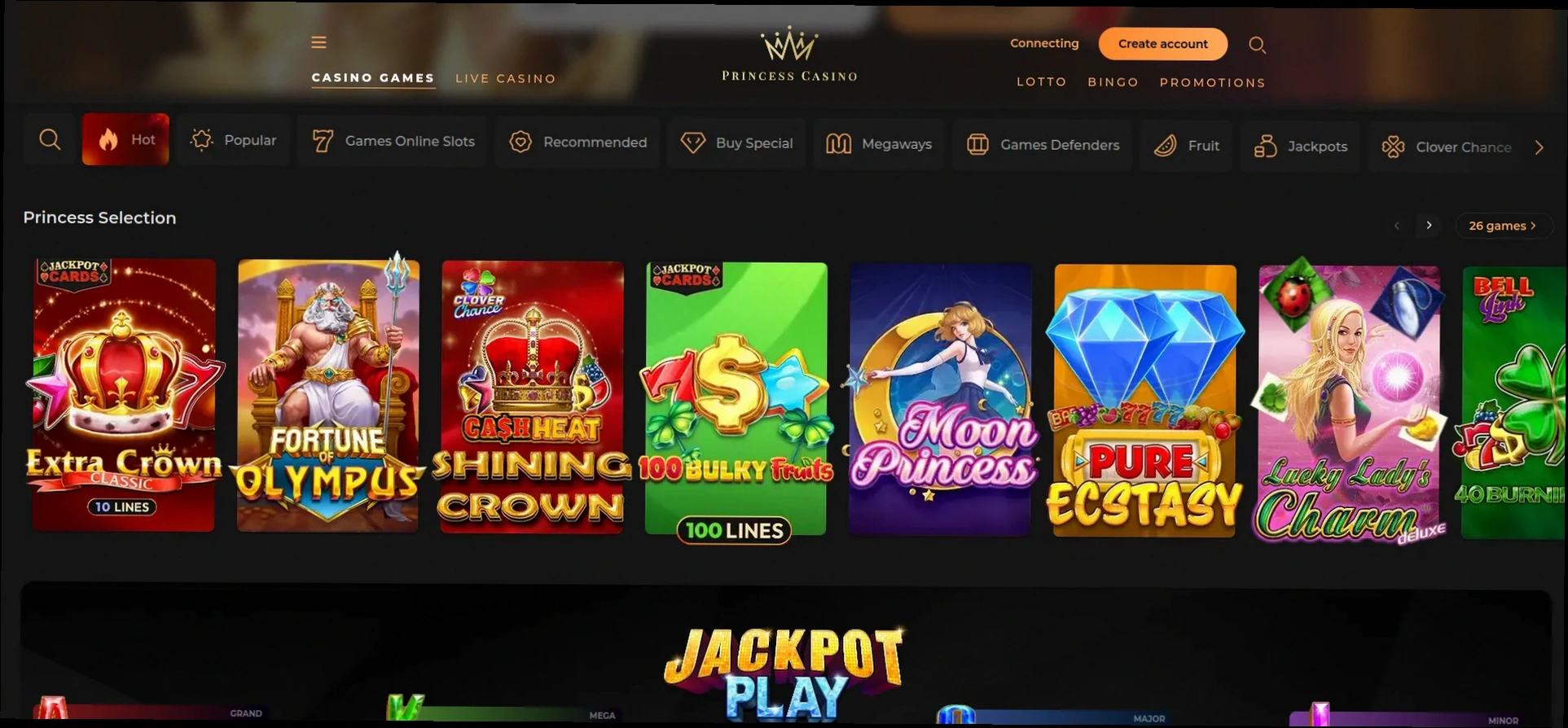Princess Casino Fino a €600 + 930 Giri Gratuiti